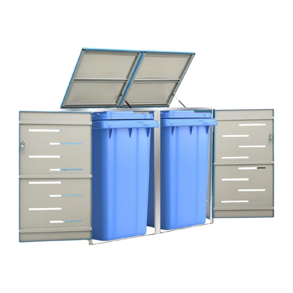 Outdoor Double Trash Can Storage Unit in Metal - 80 x 40 x 80